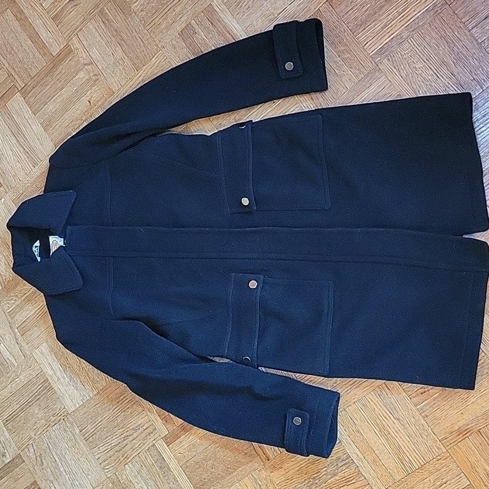 Talbots Petite Black 100% Wool Trench Coat Size 2